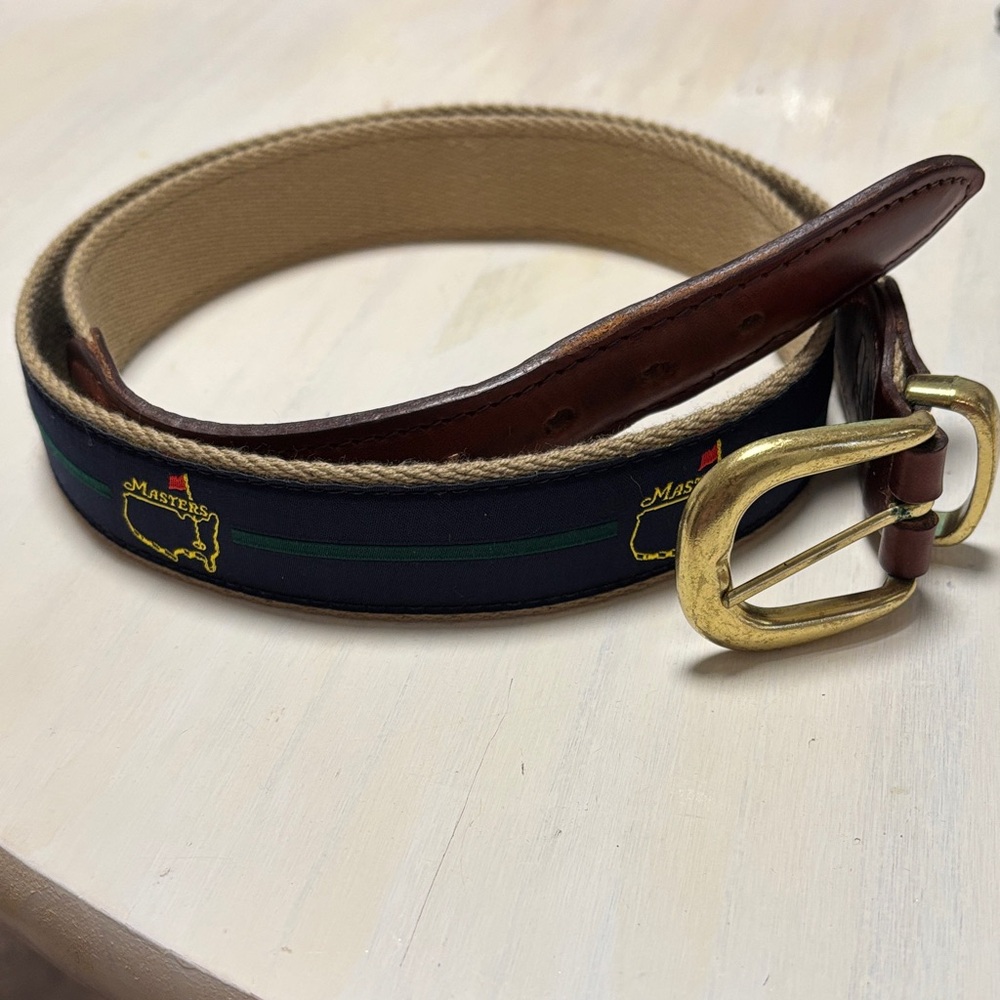 Masters Classic Navy and Tan Belt with masters logo size 38” goldtone buckle